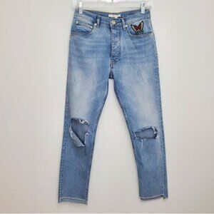 Maje Paolo Embroidered distressed skinny jeans